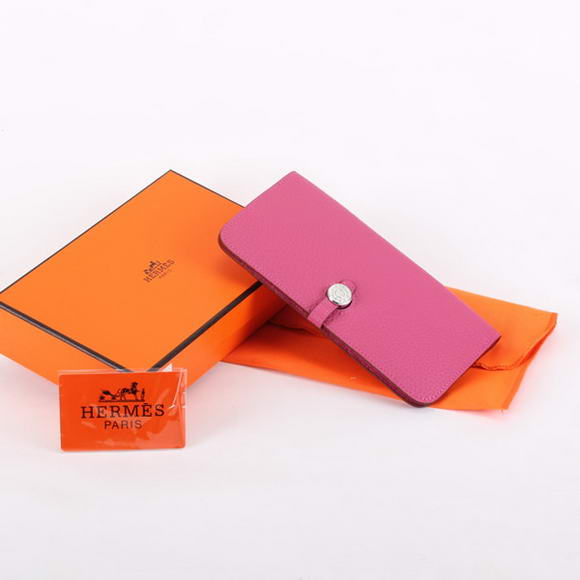 1:1 Quality Hermes Dogon Togo Leather Wallet Travel Case A808 Roseo Replica - Click Image to Close